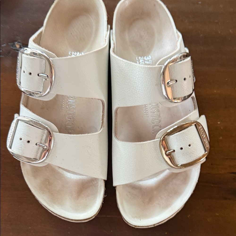 Birkenstock White Double Buckle Slide Sandals
